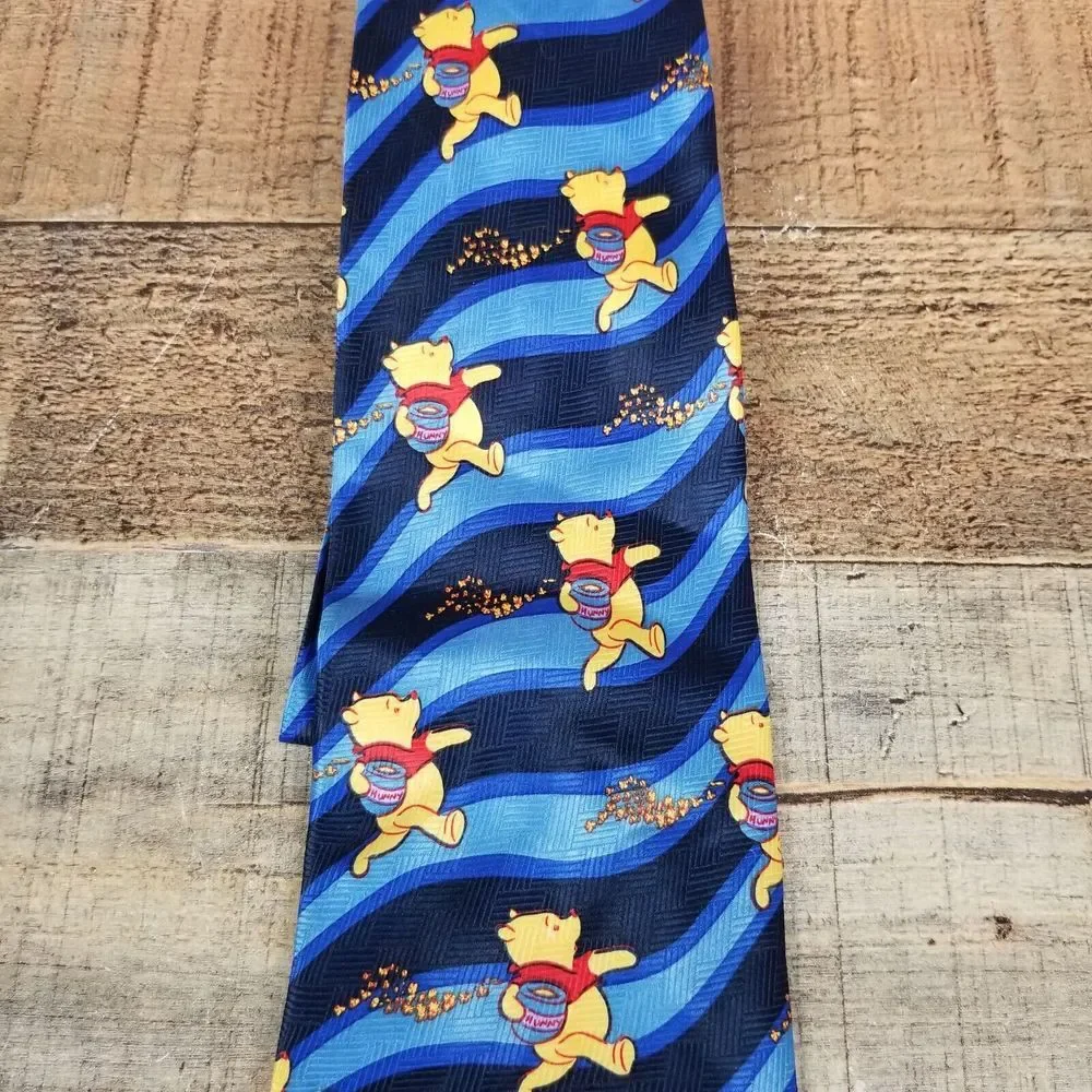 Winnie The Pooh Running Honey Vase Tie Disney Blue Made in Korea Disney
